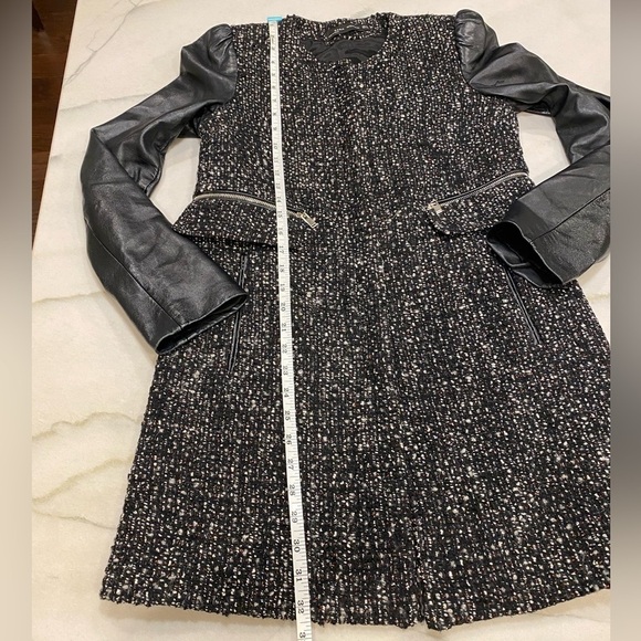 Zara Woman Jacket Size Small Black Boucle Tweed Leather Sleeve - Picture 8 of 12